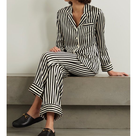 Olivia von Halle Other - OLIVIA VON HALLE Black & White Striped Silk Pajama Set